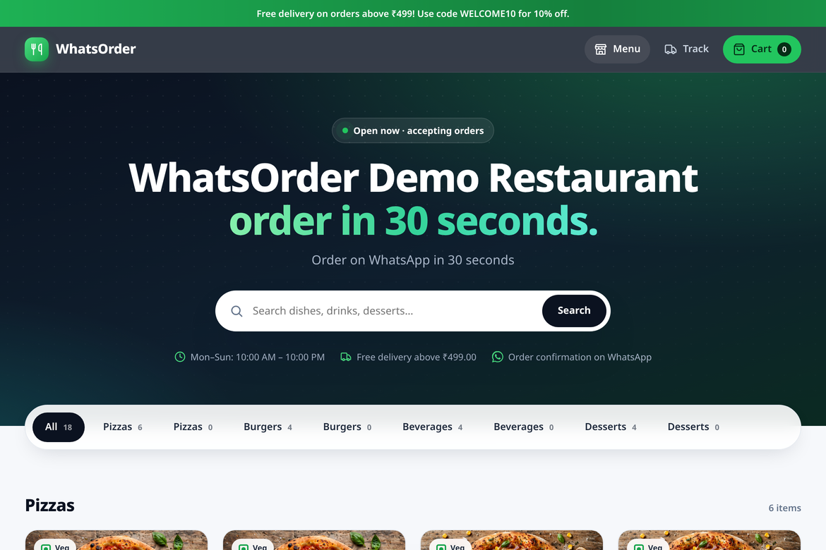 WhatsOrder storefront