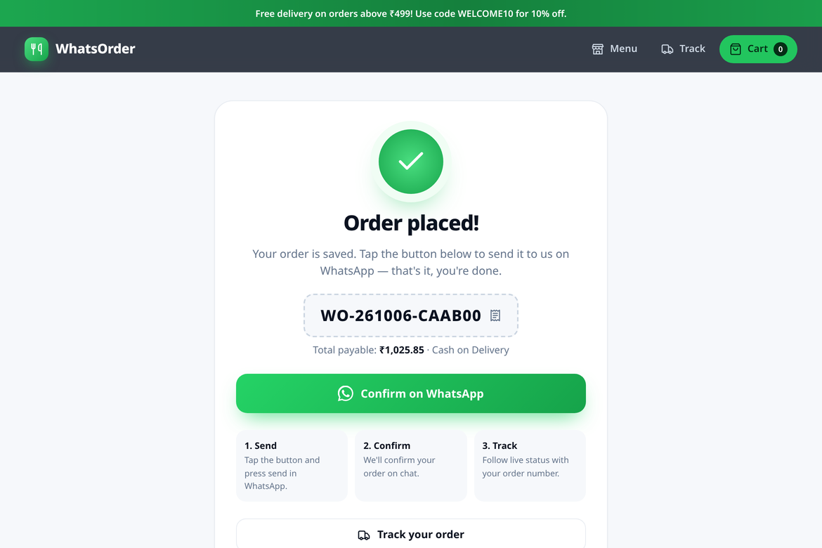 WhatsApp order confirmation