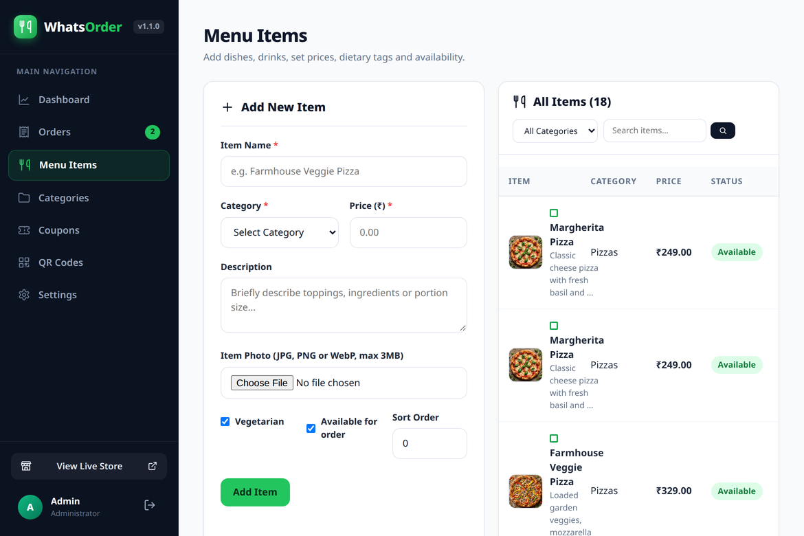 Admin menu manager